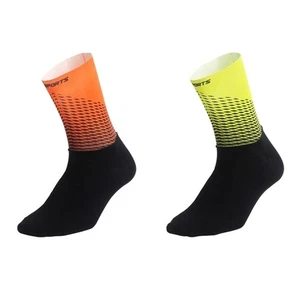 2Pairs Cycling Socks Road Bicycle Riding Bike Sports Ankle Socks Yellow Orange - Picture 1 of 3