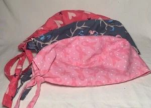 Scrub Caps Medical with Tie backs, Lot of 3-Pink, Blue, Pink. Breast Cancer - Picture 1 of 13