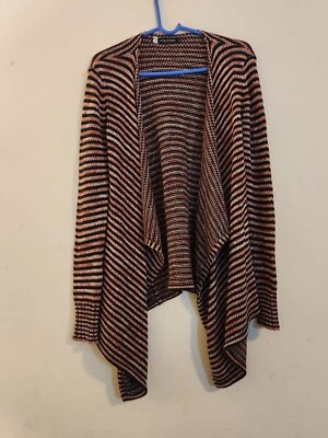 Volcom Women's Small Open Cardigan Sweater Rust Black Stripe Waterfall Hi-Low - Image 1 of 4
