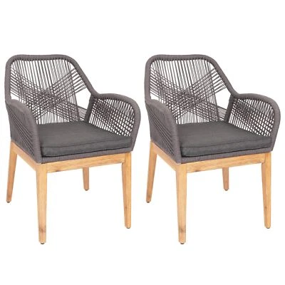 B-Ware 2er-Set Gartenstuhl MCW-H56b, Holz Akazie, grau Kissen anthrazit - Bild 1 von 4