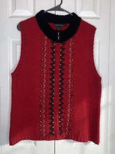 Nomadic Traders Cardigan Sweater Vest Silk Angora Full Zip Red Holiday Granny XL - Picture 1 of 3