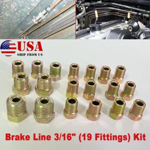 19 Fitting Kit Nuts Brake Line Fittings Assortment For Inverted Flare 3/16" Tube - Picture 1 of 11