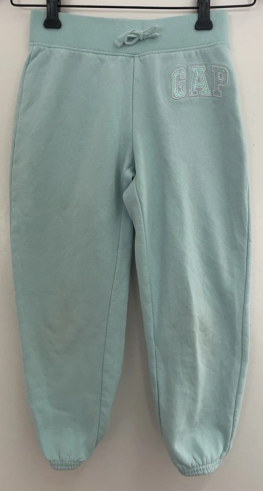Gap Kids Girls Embroidered Sequin Logo Elastic Waist Pull On Jogger Pants Aqua L - Image 1 of 4