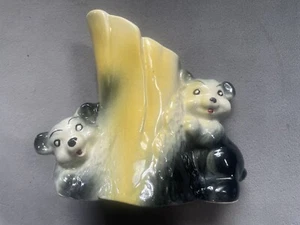 American Bisque 2 Anthropamorphic Bears w/ Stump Planter - Picture 1 of 4