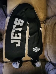 New York Jets Vintage Logo Black & Grey Pom Reversible Scarf NWT  - Picture 1 of 2