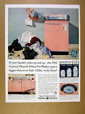 1961 GE General Electric pink built-in Washer Dryer pile of laundry print Ad