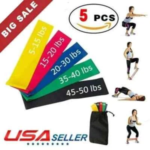 Resistance Bands Loop Set of 5 Exercise Workout Therapy Fitness Yoga Booty Band - Picture 1 of 10
