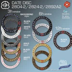 DATE DISC FOR MOVEMENT ETA 2804-2, 2824-2, 2892A2, DIV. POISITONS + COLORS - Picture 1 of 13