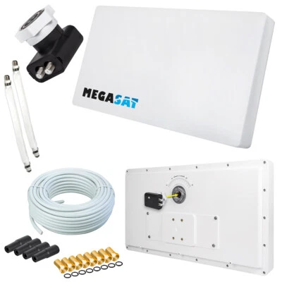 SAT Flachantenne TWIN mit Kabel Fensterhalterung Mastmontage 2 Teilnehmer H30 D2 - Bild 1 von 4