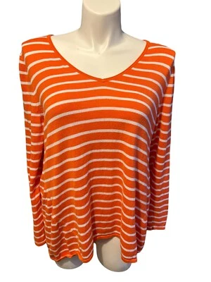 Свитер 18/20 Lane Bryant оранжевый и белый в полоску средний вес с V-образным вырезом - Изображение 1 из 4