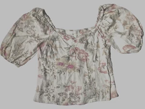 H&M Damen Shirt Bluse Top Gr. 36 kurz 55 %Leinen 45% Viscose florales Muster - Bild 1 von 6
