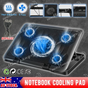 5 Fans LED USB Adjustable Height Cooler Cooling Pad Laptop Notebook 7"-17" Stand - Picture 1 of 12