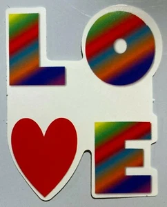 LOVE Sticker Heart & Rainbow Stripes Decal Colorful ROYGBV Stacked Letters Small - Picture 1 of 1