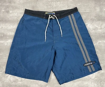 vintage 90s SURF SOUL BOARD SHORTS NYLON BLUE GRAY STRIPES SURF SURFING - Image 1 of 4