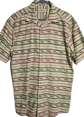 Orvis Shirt Short Sleeve Aztec Western 100% cotton Button Up Mens Large Tall - Image 1 of 4
