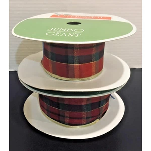 Holiday Ribbon Red Gold Stripe 2.5" Wide 17.5 Yards / 4 Yds + 13.5 Yds. Wired - Picture 1 of 7