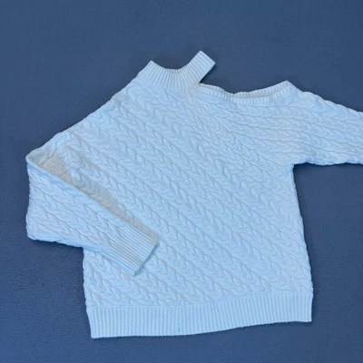 Suéter tejido con cable Forever 21 recortado para mujer pequeño hombro frío marfil vacaciones Navidad Foto 1 de 4