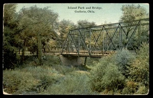 Vtg Postcard Island Park and Bridge, Guthrie, Oklahoma - Picture 1 of 2