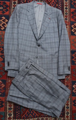 Isaia Napoli Gray Glen Check 2 Piece Suit 44 R Super 150s Wool - Image 1 of 4