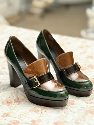 Marni Two-tone Green and Brown Patent Leather Platform Size 38 Made In Italy - Image 1 of 4