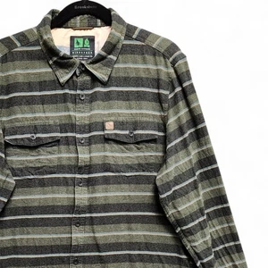 Hippy Tree Flannel Nomad Division Shirt Men Large (Fits Slim) Green Plaid Cotton - Picture 1 of 11