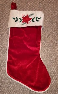 Medias de Navidad Holly Poinsettia bordadas vacaciones vintage 18" - Imagen 1 de 4