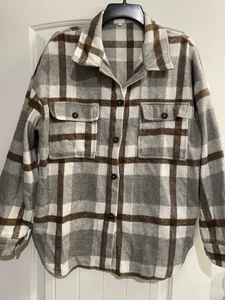 Women’s Plaid Shacket. Unbranded. Size Large. Brown And Gray. 100% Polyester - Picture 1 of 12