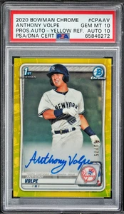 2020 Bowman Chrome Yellow Anthony Volpe Auto /75 ROOKIE RC PSA 10 Auto 10 - Picture 1 of 2