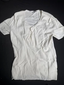 Pendleton Knit Short Sleeve Tie Front Blouse Smock Waist Woman's Sz M - Picture 1 of 9