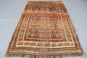 3x5 Antique Baluchi Tribal Rug – Faded Brown & Red Wool Carpet –Vintage Low Pile - Picture 1 of 8