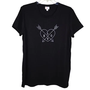 Lularoe Liv T-Shirt 2XL Black LOVE Heart Arrow Short Sleeve Stretch Round Neck - Picture 1 of 5