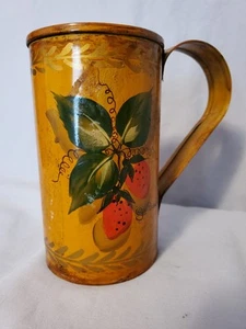Vintage Toleware Tin Mug Signed Geo Burton Hand Painted Folk Art 5.5" H - Picture 1 of 5