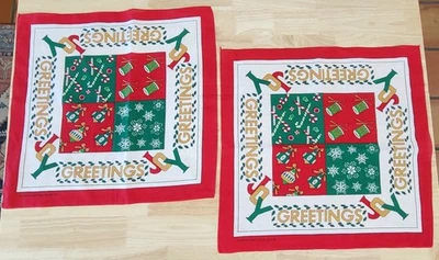 Винтажная РОЖДЕСТВЕНСКАЯ ПРАЗДНИЧНАЯ праздничная бандана РАДОСТНЫЕ ПОЗДРАВЛЕНИЯ украшения снежинки США - Изображение 1 из 4