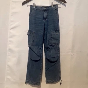 RSQ Wide Leg Cargo Denim Jeans, Girl’s Size 7 - Picture 1 of 6