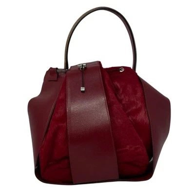 A. Testoni red leather ponyhair bucket bag Italy - Image 1 of 4