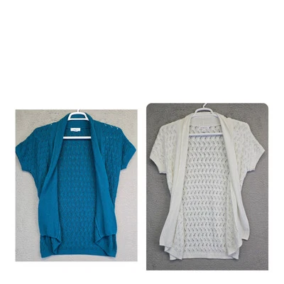 Liz Claiborne Cardigan Vest Womens S Blue White Lot of 2 Fisherman Cable Knit - Image 1 of 4