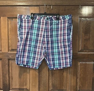 Caribbean Joe Blue Green Plaid Shorts Size 42 100% Cotton Preppy Summer - Picture 1 of 7