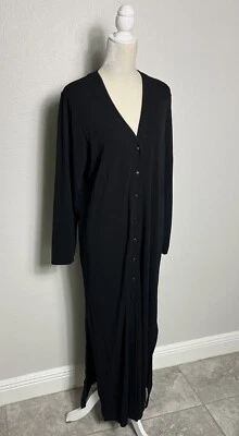 Emanuel Ungaro Vtg Jersey Button Maxi Dress Long Sleeve V Neck Slits Black L - Image 1 of 4