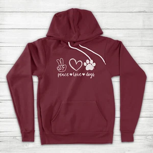 Peace Love Dogs Pet Owner Funny Dog Lover Gift Paw Print Hippie Hoodie Sweater - Picture 1 of 12