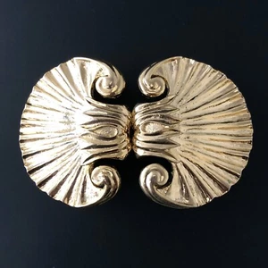 Mimi di N Belt Buckle Gold Tone Scalloped Seashell Vtg 1986 2-Piece 80s Disco - Picture 1 of 8