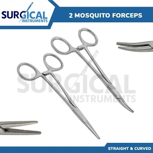 2pc Set 5" Straight + Curved Hemostat Forceps Locking Clamps German Grade - Picture 1 of 9