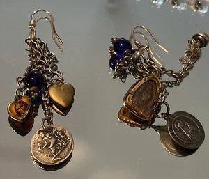 Religious Three Strand Medallion Dangle Pierced Earrings Silver tone - Picture 1 of 9