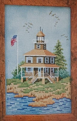 Cross Stitch Pattern LOUISIANA LIGHTHOUSE American Flag Birds Trees Water - Image 1 of 4