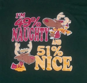 vintage Christmas Rudolph Reindeer Naughty Nice t shirt XL santa claus elf - Bild 1 von 3