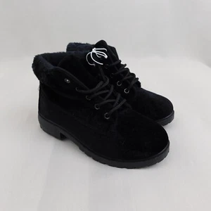 Bobbie Brooks Girls Faux-Fur Trim Velvet Ankle Boots - 2, Black #4770 - Picture 1 of 8