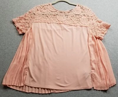 The Limited Top Women’s Large L Pink Short Sleeve Lace Yoke Pleat Flowy Romantic - Image 1 of 4