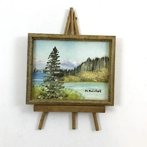 Dollhouse Miniature Painting on Stand 1:12 Scale Doll House Art Signed - Imagen 1 de 7