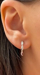 Braided Twist Hoop 18K White Gold 0.18ctw Natural Round Diamond Earrings - Picture 1 of 10