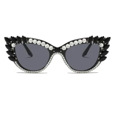 Rhinestone Sunglasses for Women Retro Cat Eye Sun Glasses Crystal Jeweled Bling - Image 1 of 4
