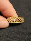 Avon Goldtone Basket Weave Ring Faux Diamond Accent Wide Band